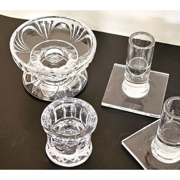 vtg assorted crystal candle holders lot/5 votive taper glass holders wedding dec - Picture 2 of 7